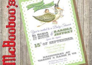 Vintage Stork Baby Shower Invitations Vintage Storybook Stork Baby Shower Invitations