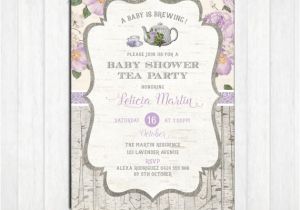 Vintage Tea Party Baby Shower Invites Lavender Baby Shower Tea Party Invitation Rustic Vintage