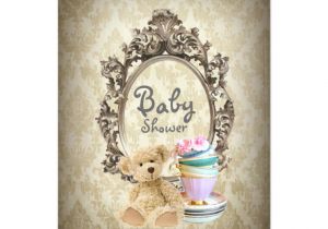 Vintage Teddy Bear Baby Shower Invitations Damask Vintage Teddy Bear Baby Shower Invitations