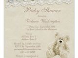 Vintage Teddy Bear Baby Shower Invitations Neutral Teddy Bear Vintage Lace Baby Shower Custom Invites