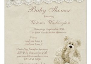 Vintage Teddy Bear Baby Shower Invitations Neutral Teddy Bear Vintage Lace Baby Shower Custom Invites