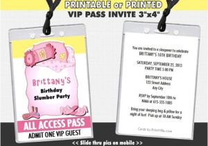 Vip Pass Birthday Invitations Free Slumber Party Vip Pass Invitation Printable by