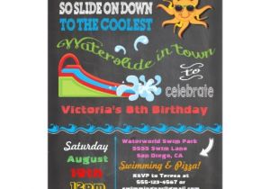 Water Slide Birthday Party Invitations Chalkboard Water Slide Pool Birthday Party 5×7 Paper