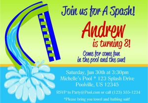 Water Slide Birthday Party Invitations Pool Party Invitation Green Water Slide and Blue Water