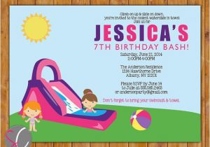 Water Slide Party Invitations Printable Waterslide Birthday Party Invite Girl S Pink Purple Pool