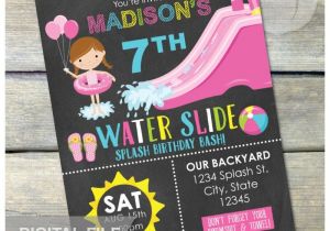 Water Slide Party Invitations Waterslide Birthday Party Bash Invitation Chalkboard Girl