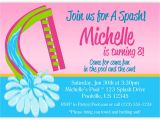 Water Slide Party Invitations Wording Pool Invitation Hot Pink Lime Green Water Slide by