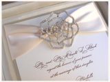Wedding Invitation Brooches Couture Invitation with Rhinestone Brooch and Placed In A