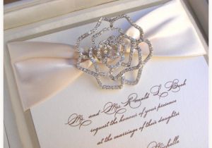 Wedding Invitation Brooches Couture Invitation with Rhinestone Brooch and Placed In A