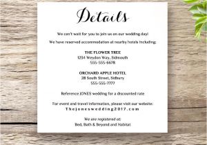 Wedding Invitation Details Card Example Printable Wedding Invitation Rsvp Information Templates