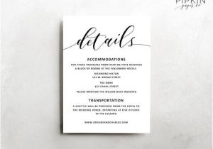 Wedding Invitation Details Card Example Wedding Details Template Wedding Information Card Rustic