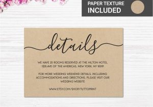 Wedding Invitation Details Card Wording Wedding Details Printable Card On Kraft Paper Background
