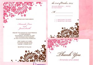 Wedding Invitation format Online Pink and Brown Foliage Wedding Invitation Free Printable