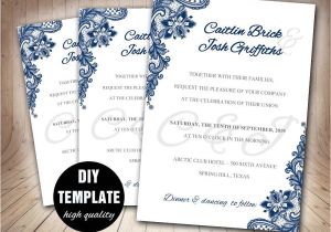 Wedding Invitation Layout Navy Blue Navy Blue Wedding Invitation Template Diy Instant Download