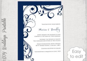Wedding Invitation Layout Navy Blue Navy Wedding Invitation Template Quot Scroll Quot Printable