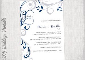 Wedding Invitation Layout Navy Blue Printable Wedding Invitation Templates Silver Gray and
