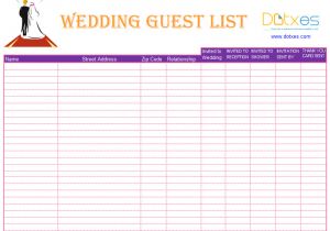 Wedding Invitation List Template Blank Wedding Guest List Template Dotxes