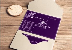 Wedding Invitation Pockets for Cheap Cheap Dark Purple Monogram Fall Pocket Wedding Invitations
