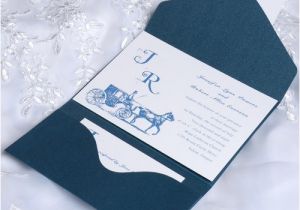 Wedding Invitation Pockets for Cheap Cheap Vintage Carriage Blue Pocket Wedding Invitations