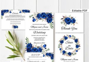 Wedding Invitation Template Blue Blue Wedding Invitation Template Royal Blue Wedding Etsy