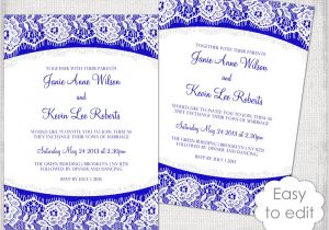 Wedding Invitation Template Blue Lace Wedding Invitation Template Royal Blue Linen