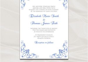 Wedding Invitation Template Blue Royal Blue Wedding Invitation Template Diy Printable Blue