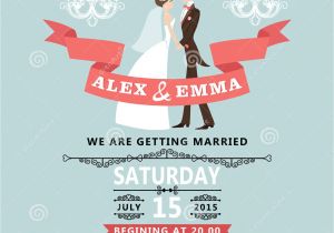 Wedding Invitation Template Cartoon Cute Wedding Invitation with Cartoon Bride and Groom Stock