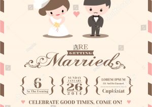 Wedding Invitation Template Cartoon Wedding Invitation Card Template Cute Groom Stock Vector