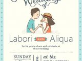 Wedding Invitation Template Cartoon Wedding Invitation Card Template with Cute Groom and Bride