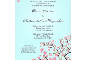 Wedding Invitation Template Cherry Blossom Blue Pink Cherry Blossoms Wedding Invitation Zazzle Com