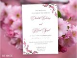 Wedding Invitation Template Cherry Blossom Printable Wedding Invitation Template Cherry Blossom with