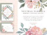 Wedding Invitation Template Commercial Use Neutral Watercolor Flowers Clipart Floral Borders