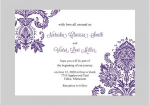 Wedding Invitation Template Download Wedding Invitation Template Purple Damask Instant Download