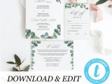 Wedding Invitation Template Eucalyptus Greenery Wedding Invitation Template Eucalyptus Printable