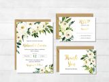 Wedding Invitation Template Green White Gold Green Floral Printable Wedding Invitation Suite