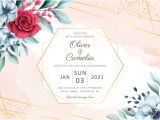 Wedding Invitation Template Horizontal Burgundy and Blush Floral Botanical Wedding Invitation
