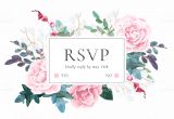 Wedding Invitation Template Horizontal Floral Wedding Invitation with Pink Roses On White
