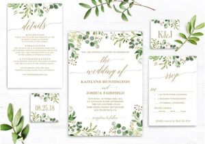 Wedding Invitation Template HTML5 Greenery Wedding Invitation Template Green and Gold Etsy