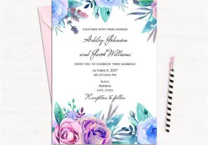 Wedding Invitation Template Lavender Floral Wedding Invitation Template Purple Invites Blue
