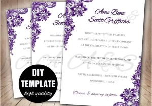 Wedding Invitation Template Lavender Lace Purple Wedding Invitation Diy Aubergine Wedding