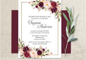 Wedding Invitation Template Maroon Marsala Wedding Reception Only Invitation Bohemian Wedding I
