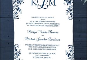 Wedding Invitation Template Navy Blue Kaitlyn Wedding Invitation Navy Blue Wedding Template Shop