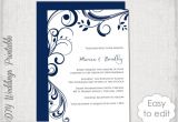Wedding Invitation Template Navy Blue Navy Wedding Invitation Template Quot Scroll Quot Printable