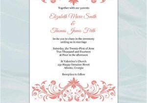 Wedding Invitation Template Office Coral Wedding Invitation Template Diy Printable Bridal Shower