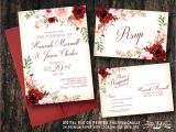 Wedding Invitation Template Red Red Blush Floral Wedding Invitation Set Pink Flowers Vintage