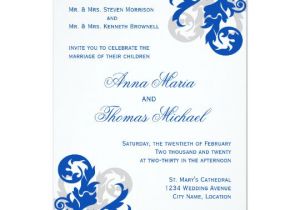 Wedding Invitation Template Royal Blue and Silver Royal Blue and Silver Flourish Wedding Invitation Zazzle
