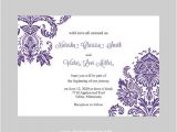 Wedding Invitation Template to Download Wedding Invitation Template Purple Damask Instant Download