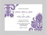 Wedding Invitation Template Word Wedding Invitation Template Purple Damask Instant Download