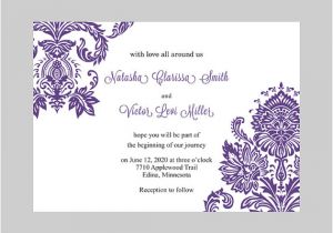 Wedding Invitation Template Word Wedding Invitation Template Purple Damask Instant Download