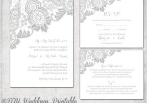 Wedding Invitation Templates 5 X 5 Lace Wedding Invitation Template Silver Gray Antique